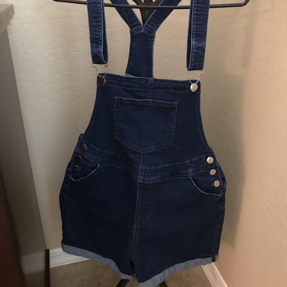 Dark Blue Denim Short Overalls - Size L worn once